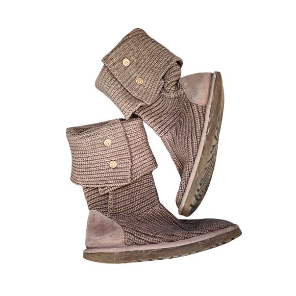 UGG brown knit fold over mid calf boots sz 9 - Picture 1 of 6
